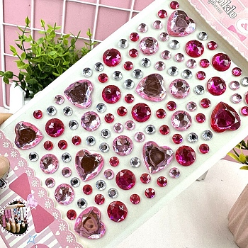 Acrylic Rhinestone Stickers, Gems Crystal Decorative Decals for Kid's Art Craft, Heart, Dark Red, 225x100mm