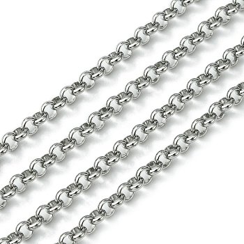 304 Stainless Steel Rolo Chains, Belcher Chain, Unwelded, Stainless Steel Color, 5x1.5mm