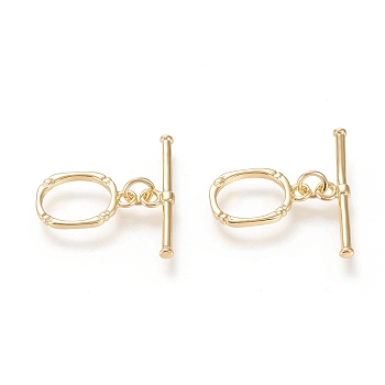 Brass Toggle Clasps, with Jump Rings, Long-Lasting Plated, Oval, Real 18K Gold Plated, Oval: 16.5x11x1.7mm, Hole: 2x1.8mm, Bar: 5.5x24.5x2.2mm, Hole: 1.8mm