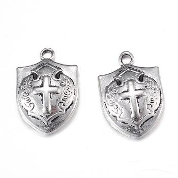 Tibetan Style Alloy Pendants, Shield with Cross, Cadmium Free & Lead Free, Antique Silver, 21x14x4mm, Hole: 2mm, about 710pcs/1000g