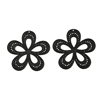 Spray Printed 430 Stainless Steel Pendants, Etched Metal Embellishments, Black, Flower, 35x36x0.3mm, Hole: 1mm