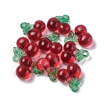 Transparent Korea Acrylic Pendants, Cherry, Red, 20.2x20x10mm, Hole: 2.6mm