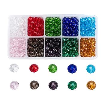 Glass Beads, Faceted, Rondelle, Mixed Color, 6x5mm, Hole: 1mm, 10 colors, 100pcs/color, 1000pcs/box