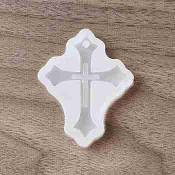 Silicone Pendant Molds, Resin Casting Molds, For UV Resin, Epoxy Resin Jewelry Making, Cross, White, 57x46x8mm, Hole: 2.5mm