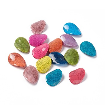Crackle Opaque Acrylic Beads, Imitation Turquoise, Twist Oval, Mixed Color, 35~35.5x24~24.5x6mm, Hole: 1.6mm, about 139pcs/500g.