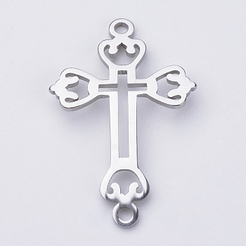 Tarnish Resistant 201 Stainless Steel Links, Cross, Stainless Steel Color, 29.5x19.5x1mm, Hole: 2mm