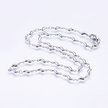 304 Stainless Steel Chain Necklaces, with Lobster Claw Clasps, Wave shape, Stainless Steel Color, 17.7 inch(45cm)