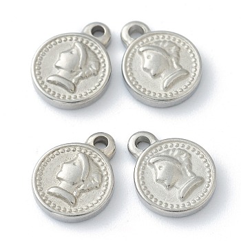 304 Stainless Steel Charms, Flat Round with Woman, Stainless Steel Color, 11x8.5x2mm, Hole: 1.4mm