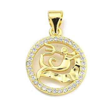 Brass Micro Pave Cubic Zirconia Pendants, Real 18K Gold Plated, Aquarius, 17x14.8x2mm, Hole: 4x3.5mm
