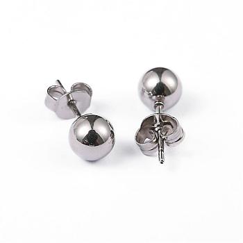 304 Stainless Steel Ball Stud Earrings, Hypoallergenic Earrings, Stainless Steel Color, 16x6mm, Pin: 0.8mm, 10pairs/board