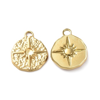 Ion Plating(IP) 304 Stainless Steel Pendant Cabochon Settings, Flat Round with Star, Golden, Tray: 3.5mm, 23.5x18.5x2.5mm, Hole: 3mm