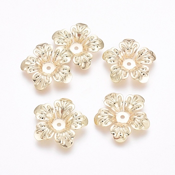 Rack Plating Brass Bead Caps, 5-Petal, Flower, Light Gold, 21x21x3.5mm, Hole: 1.5mm