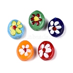 Handmade Lampwork Beads, Oval with Flower, Mixed Color, 18.5~20x15.5~16.5x7.5~10mm, Hole: 1.2~1.5mm(LAMP-T021-20)