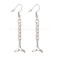 Curb Chains with Brass Charm Long Dangle Earrings, 304 Stainless Steel Jewelry for Women, Whale Tail Pattern, 53mm, Pin: 0.7mm, Pendant:12x14x2mm(EJEW-JE04963-03)