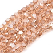 Electroplate Glass Beads Strands, Full Rainbow Plated, Faceted, Hexagon, Dark Orange, 6x7x4mm, Hole: 1.2mm, about 100pcs/strand, 20.87 inch(53cm)(EGLA-L018-C-FR01)