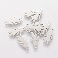 304 Stainless Steel Charms, Girl Silhouette Charms, Stainless Steel Color, 14x7.2x1mm, Hole: 1.5mm(STAS-Q201-T153)