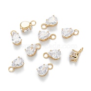 Brass Clear Cubic Zirconia Charms, Long-Lasting Plated, Teardrop, Real 18k Gold Plated, 9.5x5x4.5mm, Hole: 2mm(ZIRC-G170-13G)