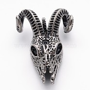 Retro 304 Stainless Steel Goat Skull Pendants, Antique Silver, 49x35x22mm, Hole: 7mm(STAS-E094-11AS)