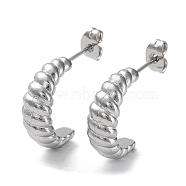 304 Stainless Steel Croissant Ear Studs for Women, Stainless Steel Color, 18x6mm(EJEW-P234-03P)
