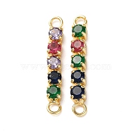 Rack Plating Brass Pave Cubic Zirconia Connector Charms, Rectangle Links, Lead Free & Cadmium Free, Real 18K Gold Plated, Long-Lasting Plated, Colorful, 23x3x3mm, Hole: 1.8mm(KK-D044-01B-G-01)