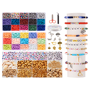 DIY Preppy Bracelet Making Kit, Including Polymer Clay Disc & Acrylic Letter & Plastic Star & Natural Shell Beads, Heart & Leaf & Angel & Flamingo Alloy Pendants, Tweezers, Scissor, Mixed Color(DIY-TA0008-97)