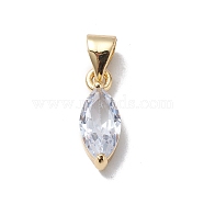 Brass Cubic Zirconia Charms, Cadmium Free & Lead Free, Real 18K Gold Plated, Long-Lasting Plated, Leaf Charm, Clear, 13.5x6x4mm, Hole: 5x3mm(KK-E003-13G)