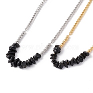 Natural Black Agate Chips Pendant Necklace, 304 Stainless Steel Jewelry for Women, 17.72~17.91 inch(45~45.5cm)(NJEW-E015-01A)