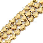 Electroplate Non-magnetic Synthetic Hematite Beads Strands, Heart, Golden Plated, 6x5.5x3mm, Hole: 1mm, about 70pcs/strand, 15.7 inch(G-T061-101F)