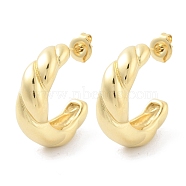 304 Stainless Steel Ring Stud Earrrings, Half Hoop Earrings, Real 14K Gold Plated, 25x7.5mm(EJEW-P258-05G)