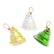 Glass Pendants, with Light Gold Brass Loops, Christmas Tree Charms, Mixed Color, 21~22x13~13.5x5~5.5mm, Hole: 5x3.5mm(KK-Q777-08LG)