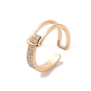 Brass Micro Pave Cubic Zirconia Open Cuff Rings, Light Gold, US Size 6(16.5mm)(RJEW-K263-10G)
