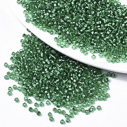 Glass Seed Beads, Fit for Machine Eembroidery, Silver Lined, Round, Green, 2.5x1.5mm, Hole: 1mm, about 20000pcs/bag(SEED-S042-04A-01)