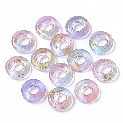 Transparent Spray Painted Glass Beads, Large Hole Beads
, with Golden Foil, Donut, Lilac, 10x3mm, Hole: 4mm(X-GLAA-N035-04A)