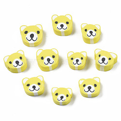 Handmade Polymer Clay Beads, Bear, Champagne Yellow, 8~11x9~11x4mm, Hole: 1.5mm(CLAY-S096-004A)