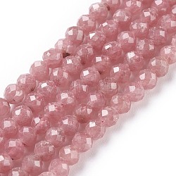 Natural Argentina Rhodochrosite Beads Strands, Faceted, Round, Grade A+, 4mm, Hole: 0.6mm, about 100pcs/strand, 15.55 inch~15.74 inch(39.5~40cm)(G-I256-07B)