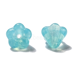 Transparent Czech Glass Beads, Flower, Turquoise, 6.5x5mm, Hole: 0.8mm, about 357~363pcs/bag(GLAA-G070-05B-012)