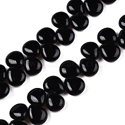 Natural Black Stone Beads Strands, Teardrop, Top Drilled, 12~12.5x10~11x5~5.5mm, Hole: 1~1.2mm, about 33pcs/strand, 8.86~10.2''(22.5~25.5cm)(G-T138-129)