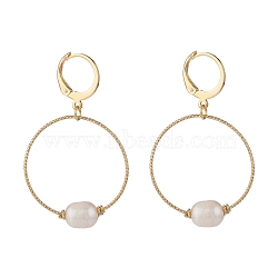 Large Hole Pearl Beads Hoop Earring, with Eco-Friendly Copper Wire, Golden, Seashell Color, 44.5mm, Pin: 0.85mm(EJEW-JE04724-01)