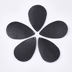 PU Leather Pendants, Teardrop, Black, 57x37x1.8mm, Hole: 1.2mm(X-FIND-S300-38B-01)
