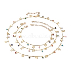Brass Enamel Pendant Anklets & Bracelets & Necklaces Jewelry Sets, with Brass Bar Link Chains, Lobster Claw Clasps and chain extender, Flower & Butterfly, Golden, Colorful, 7.55 inch(19.2cm), 9.84 inch(25cm), 18.11 inch(46cm)(SJEW-JS01149)