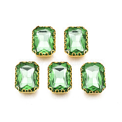 Sew on Rhinestonee, Transparent Glass, with Iron Prong Settings, Faceted, Rectangle, Dark Sea Green, 15x11x5.5mm, Hole: 1mm(X-RGLA-S030-20B-B17)