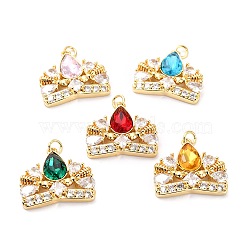 Brass Micro Pave Cubic Zirconia Pendants, Long-Lasting Plated, Real 18K Gold Plated with Glass, Bee, Mixed Color, 21x14x6.5mm, Hole: 3.6mm(ZIRC-O044-22MC-G)
