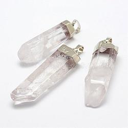 Natural Quartz Crystal Pendants, with Brass Findings, Faceted, Polishing, Nuggets, Platinum, 48.5~66x10~17x9.5~13mm, Hole: 5x8mm(G-F463-06S)