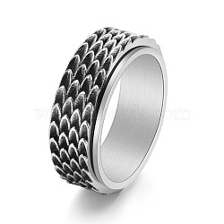 Grooved Feather Stainless Steel Rotating Finger Ring, Fidget Spinner Ring for Calming Worry Meditation, Stainless Steel Color, US Size 10(19.8mm)(PW-WG72207-05)