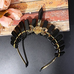 Hollow Triple Moon Metal Hair Bands, Raw Natural Obsidian Wrapped Hair Hoop for Bridal Crown Hair Accessories, 185x155x20mm(PW-WG98009-06)