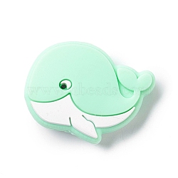 Silicone Focal Beads, Baby Chew Teething Beads, Whale, Aquamarine, 21.5x30x9.5mm, Hole: 2mm(SIL-E003-03A)