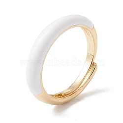 Enamel Adjustable Ring, Real 18K Gold Plated Brass Jewelry for Women, Lead Free & Cadmium Free, White, US Size 6~US Size 7 3/4((16.5mm~17.9mm)(RJEW-F124-08E-G)