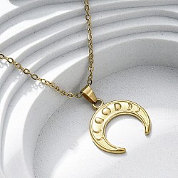 Double Horn 304 Stainless Steel Pendant Necklaces, Ion Plating(IP), Real 18K Gold Plated, 17.80 inch(45.2cm)(NJEW-M096-09G)