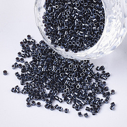 11/0 Grade A Glass Seed Beads, Cylinder, Uniform Seed Bead Size, Metallic Colours, Prussian Blue, 1.5x1mm, Hole: 0.5mm, about 2000pcs/10g(X-SEED-S030-0001)
