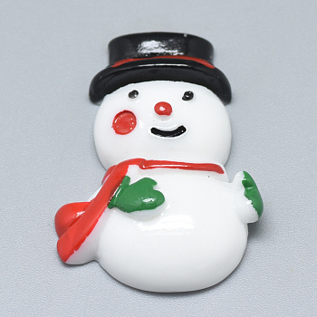 Resin Cabochons, Christmas Snowman, White, 30.5x22x7.5mm